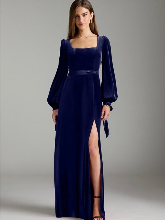 Azazie Dresses & Skirts - Azazie Navy Velvet Square-Neck Long Sleeve Gown